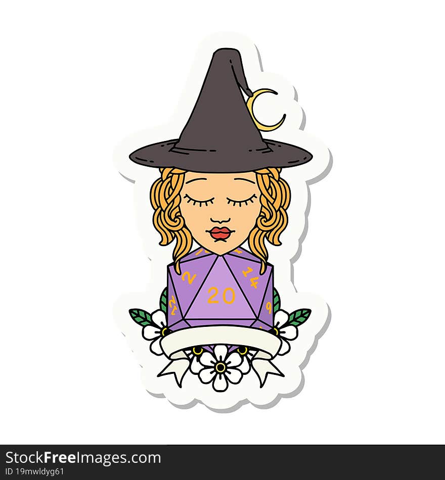 human witch with natural twenty dice roll sticker