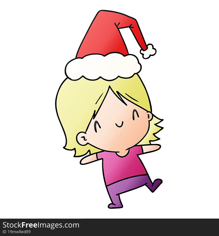 hand drawn christmas gradient cartoon of kawaii girl