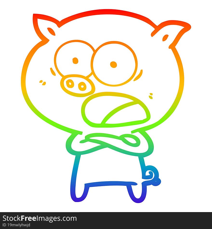 rainbow gradient line drawing of a cartoon pig shouting