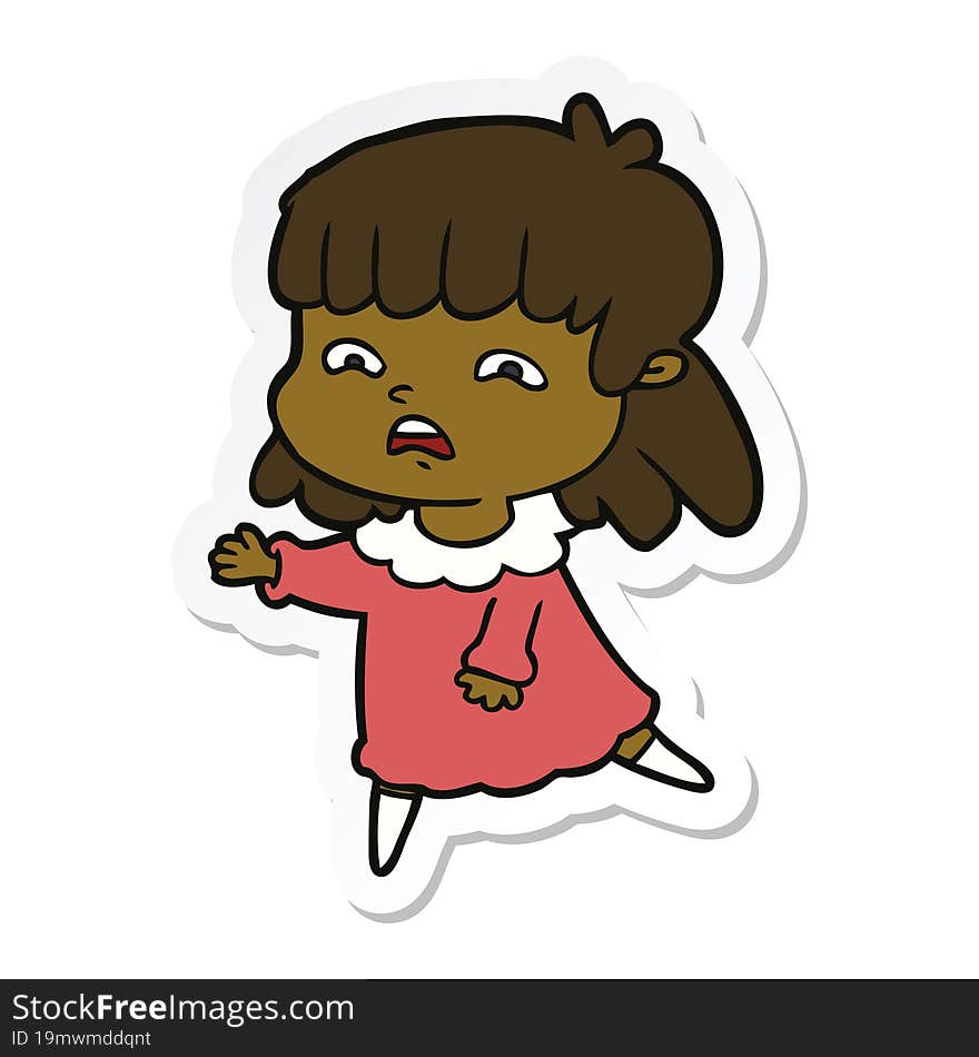 sticker of a cartoon worried woman