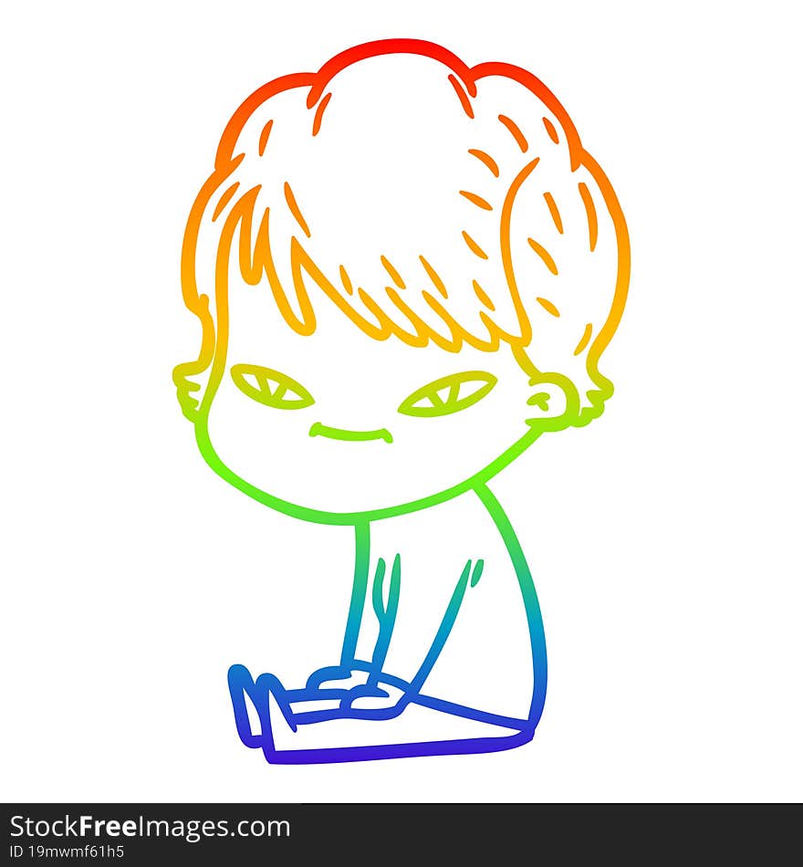 rainbow gradient line drawing of a cartoon happy woman