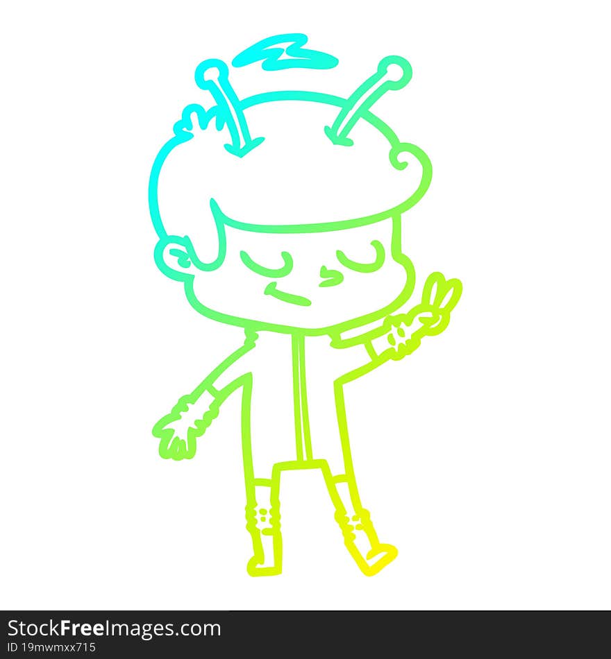 Cold Gradient Line Drawing Friendly Cartoon Spaceman