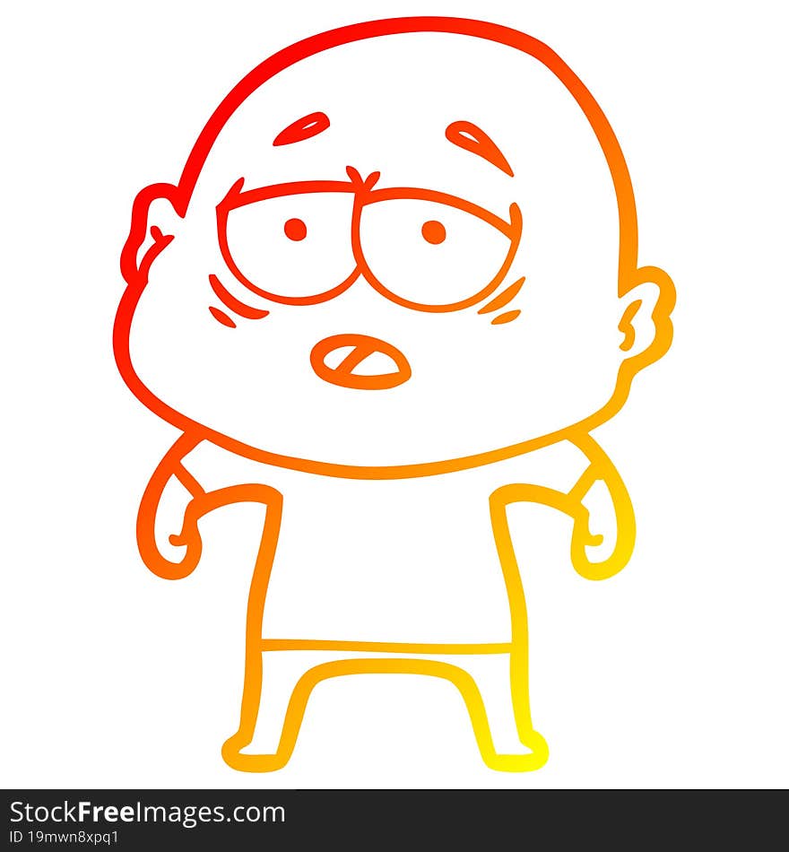 warm gradient line drawing cartoon tired bald man