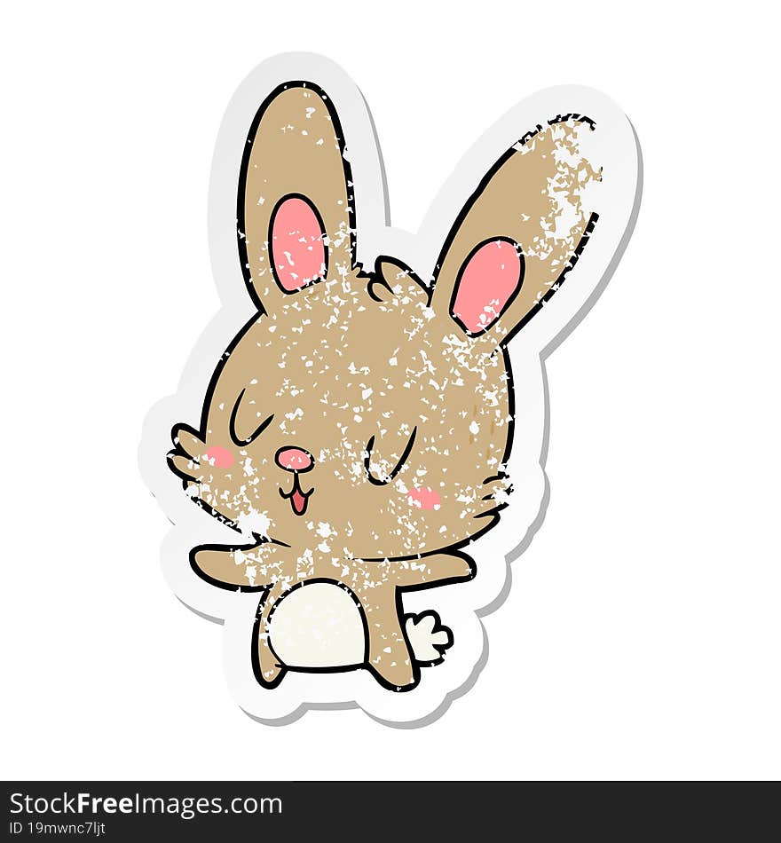 distressed sticker of a cute cartoon rabbit