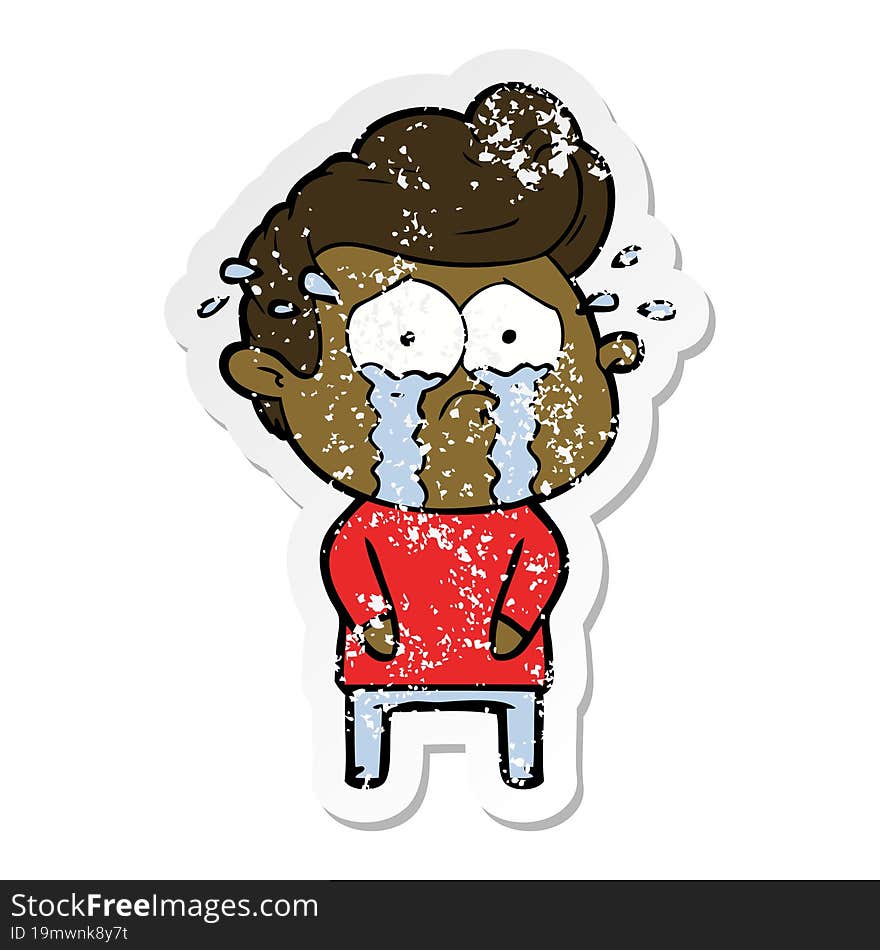 distressed sticker of a cartoon crying man