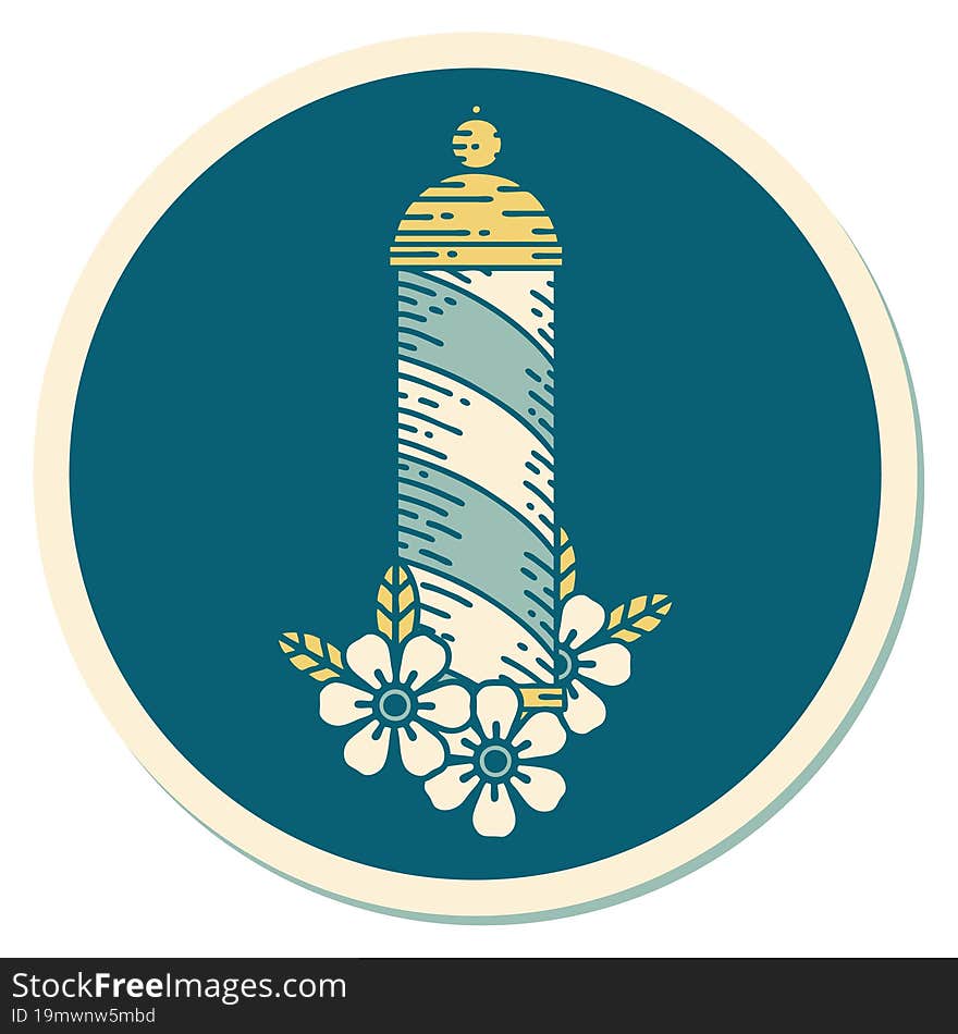 sticker of tattoo in traditional style of a barbers pole. sticker of tattoo in traditional style of a barbers pole