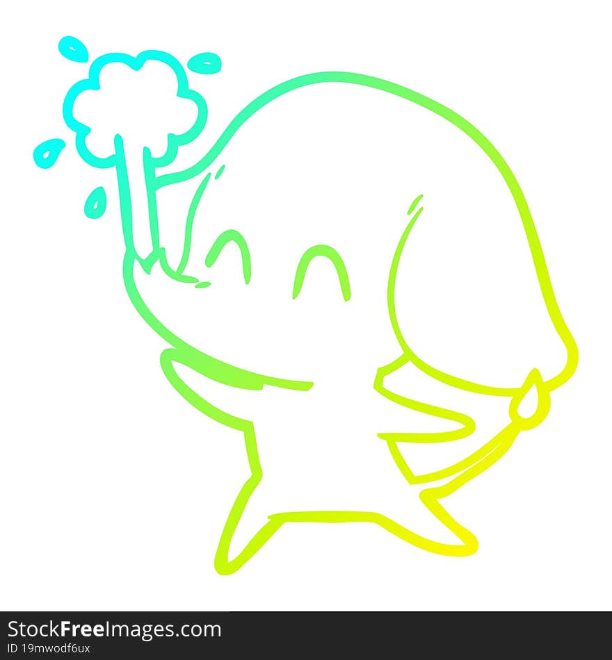 cold gradient line drawing cute cartoon elephant spouting water