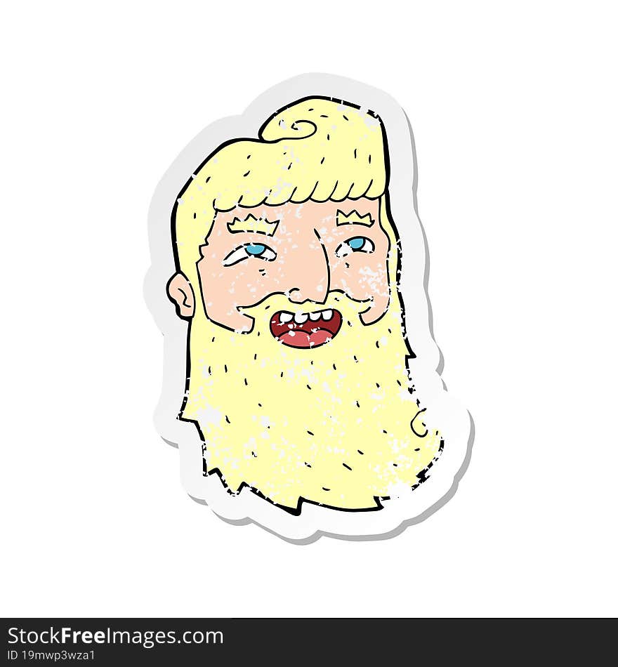 Retro Distressed Sticker Of A Cartoon Man With Beard Laughing