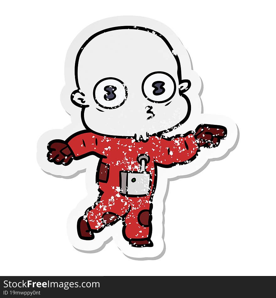 Distressed Sticker Of A Cartoon Weird Bald Spaceman