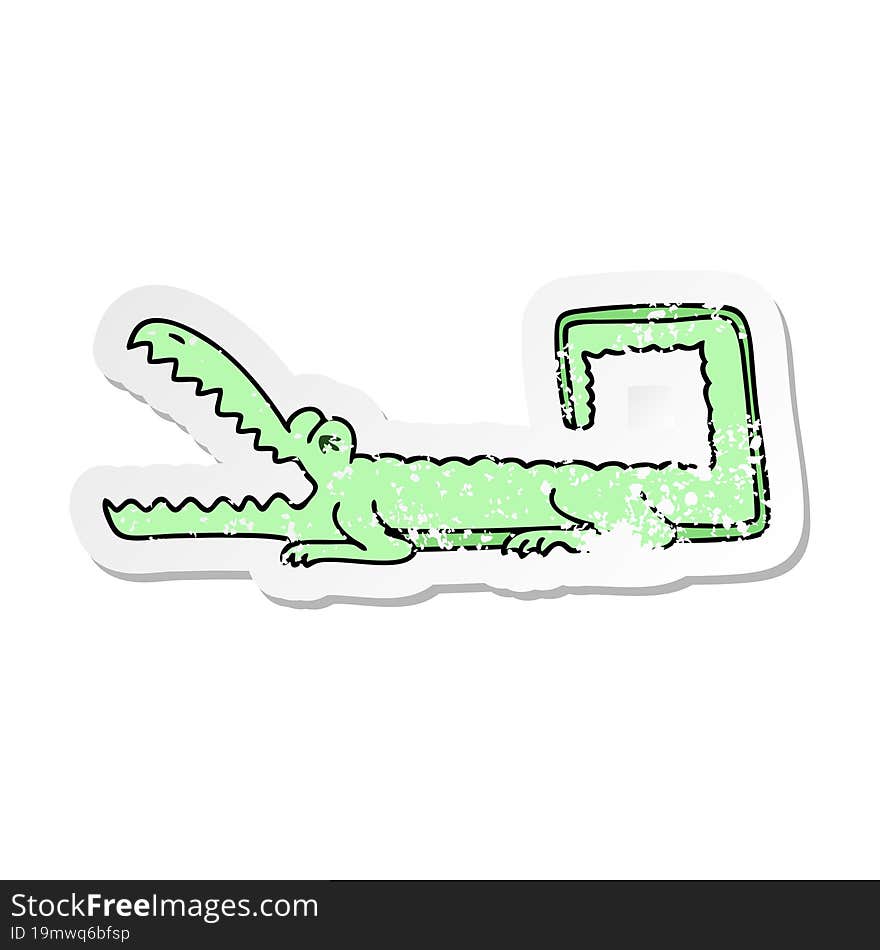 Distressed Sticker Of A Quirky Hand Drawn Cartoon Crocodile