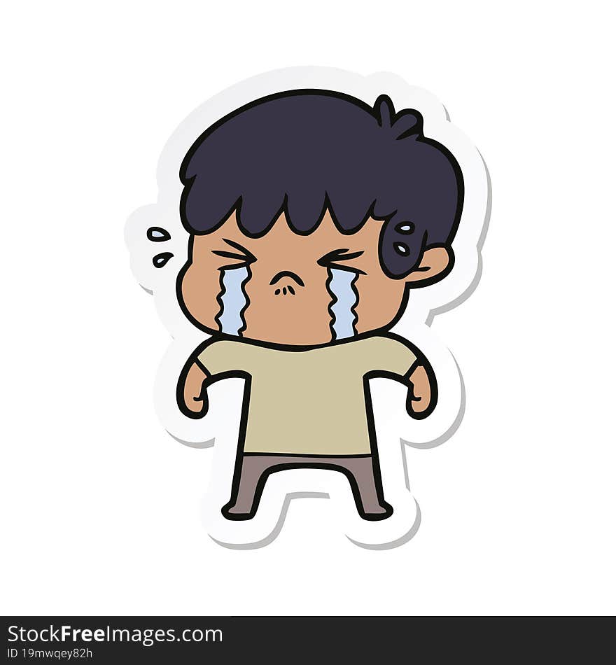 sticker of a cartoon boy crying