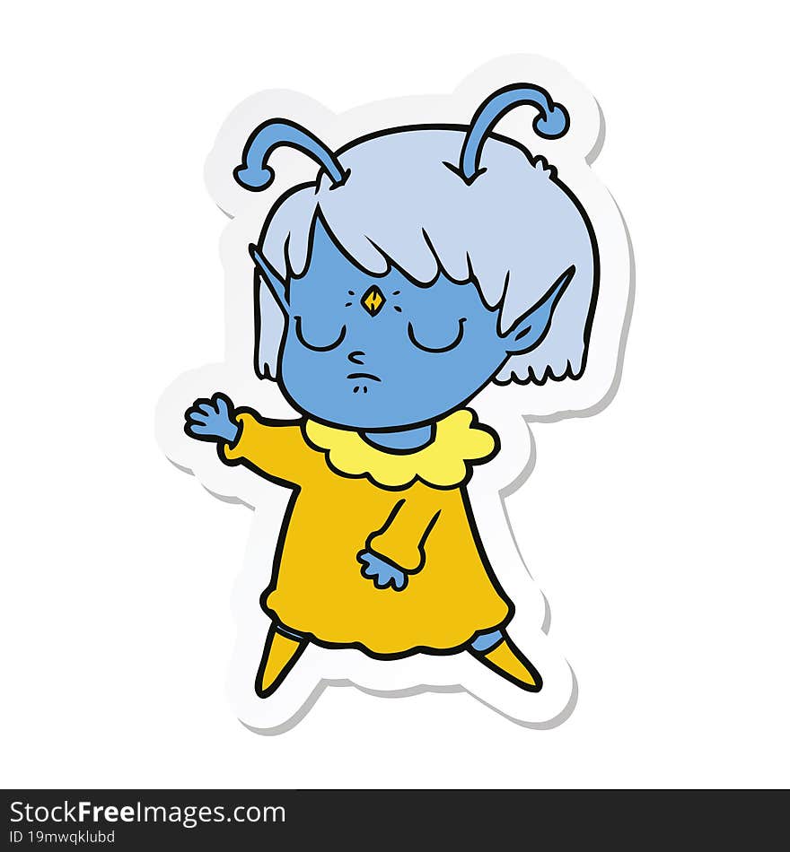 sticker of a cartoon alien girl