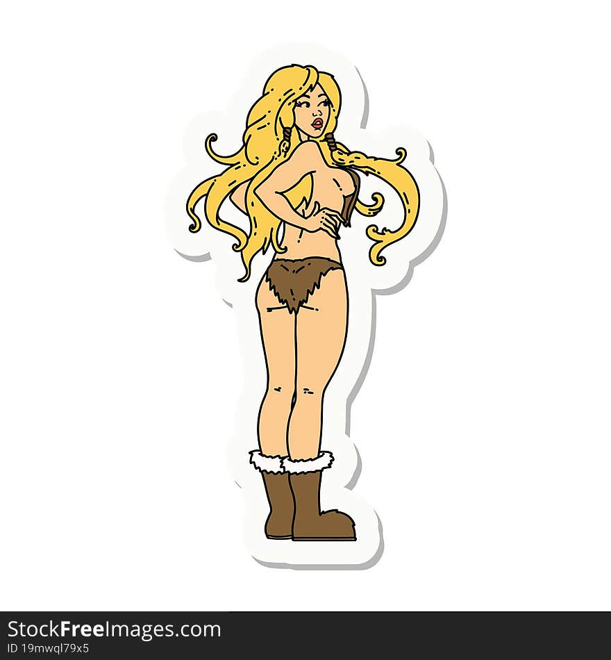 tattoo style sticker of a pinup viking girl