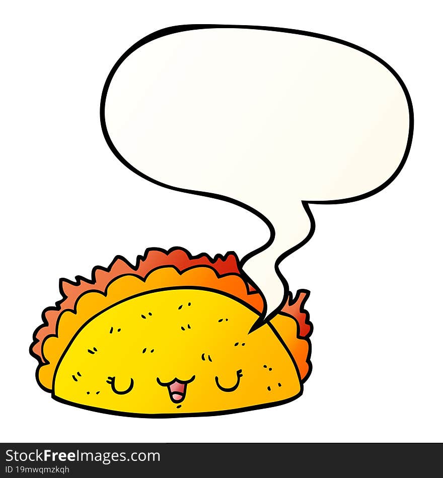 cartoon taco and speech bubble in smooth gradient style