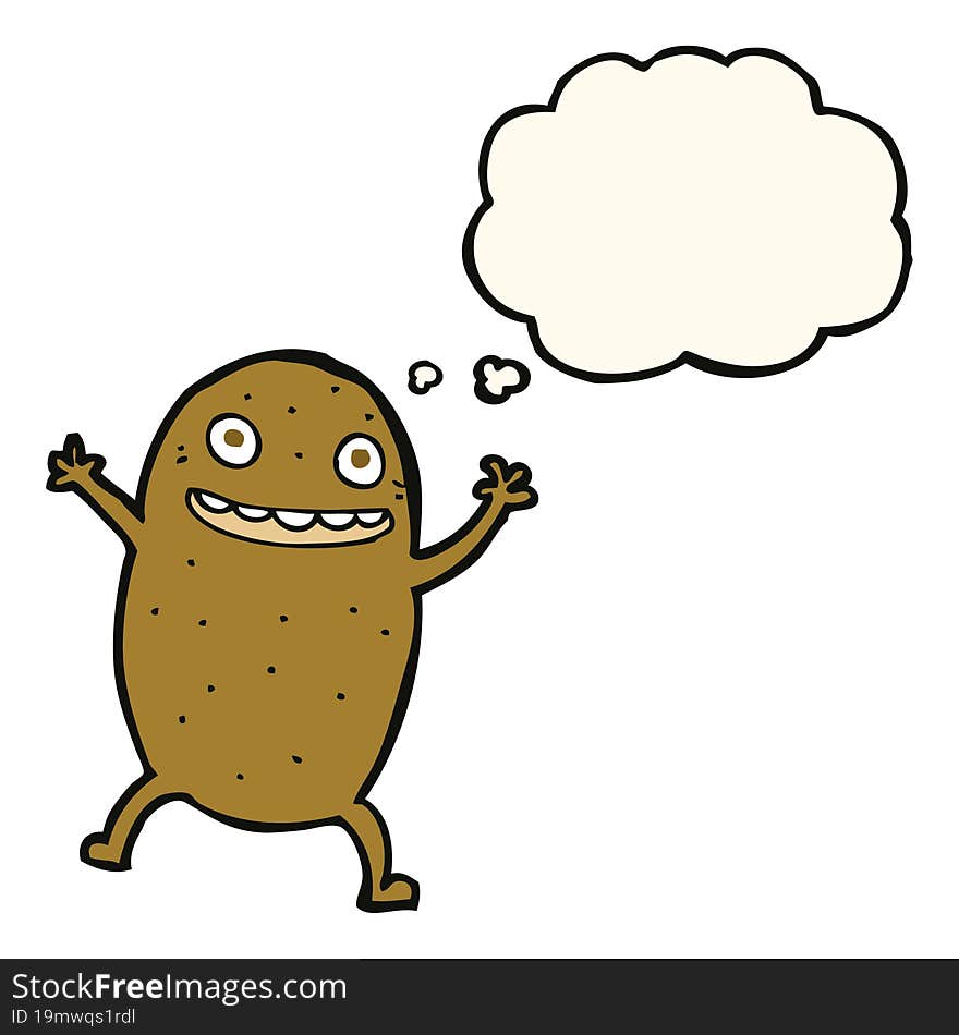 Cartoon Happy Potato With Thought Bubble