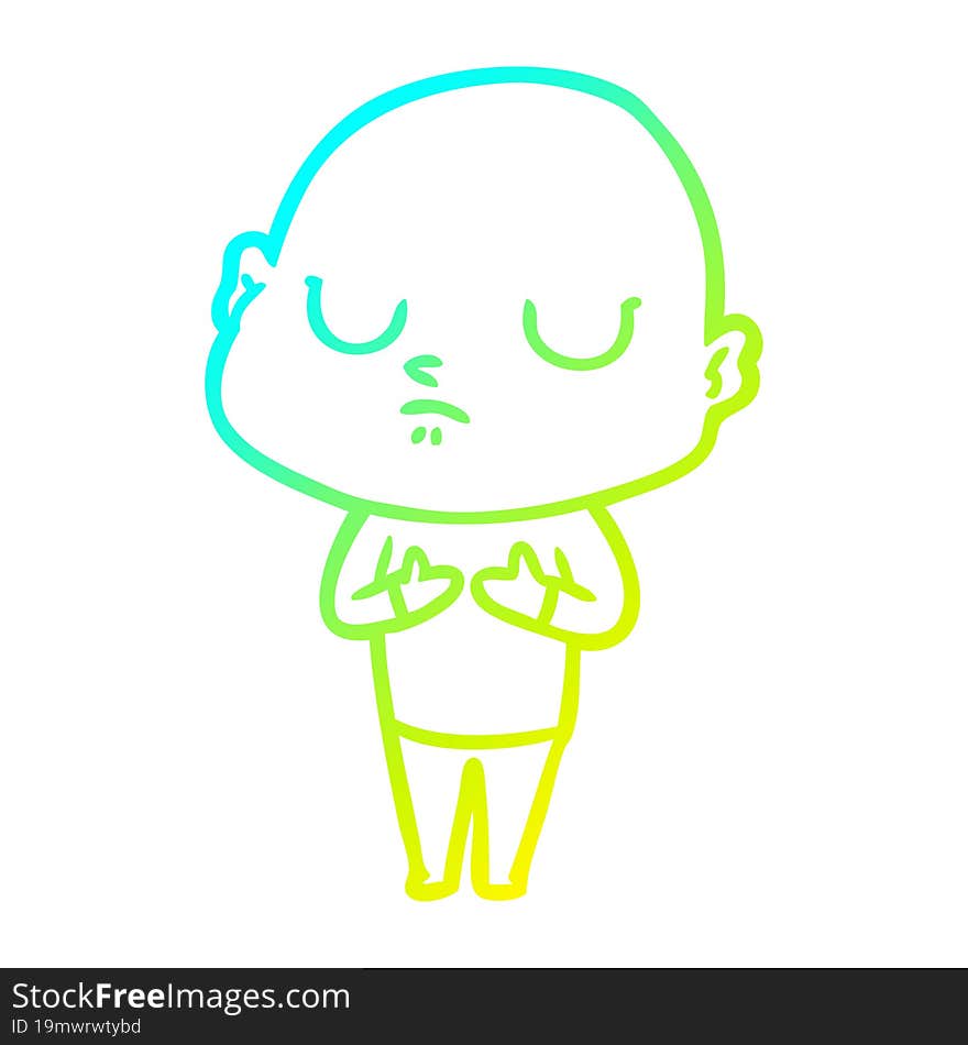 cold gradient line drawing of a cartoon bald man