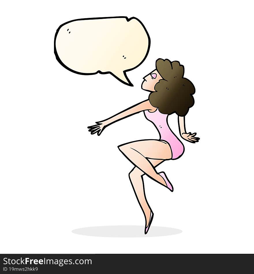 cartoon dancing woman with speech bubble