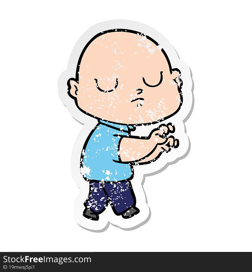 Distressed Sticker Of A Cartoon Bald Man