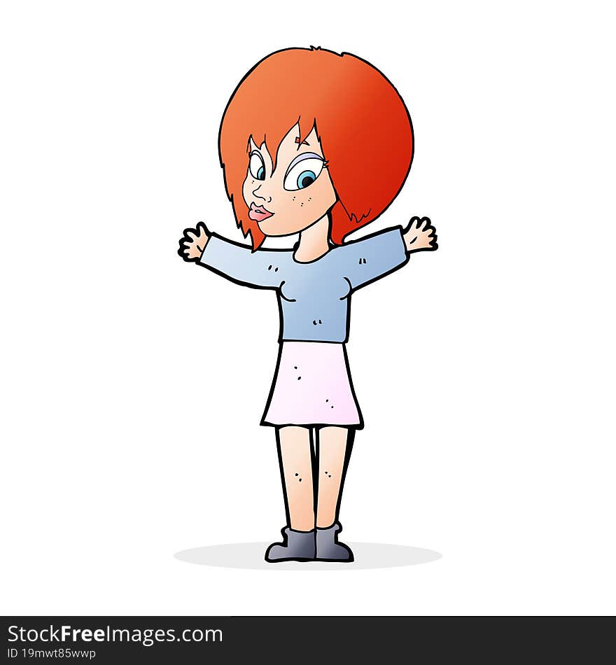 cartoon woman with open arms