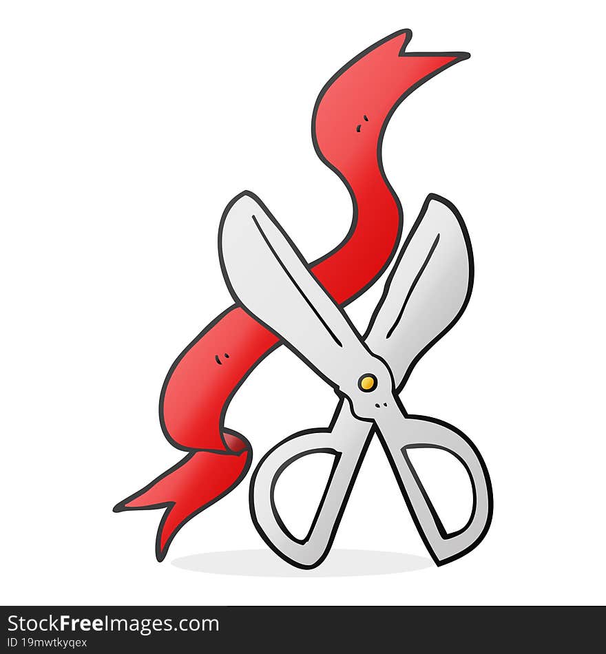 freehand drawn cartoon scissors cutting ribbon