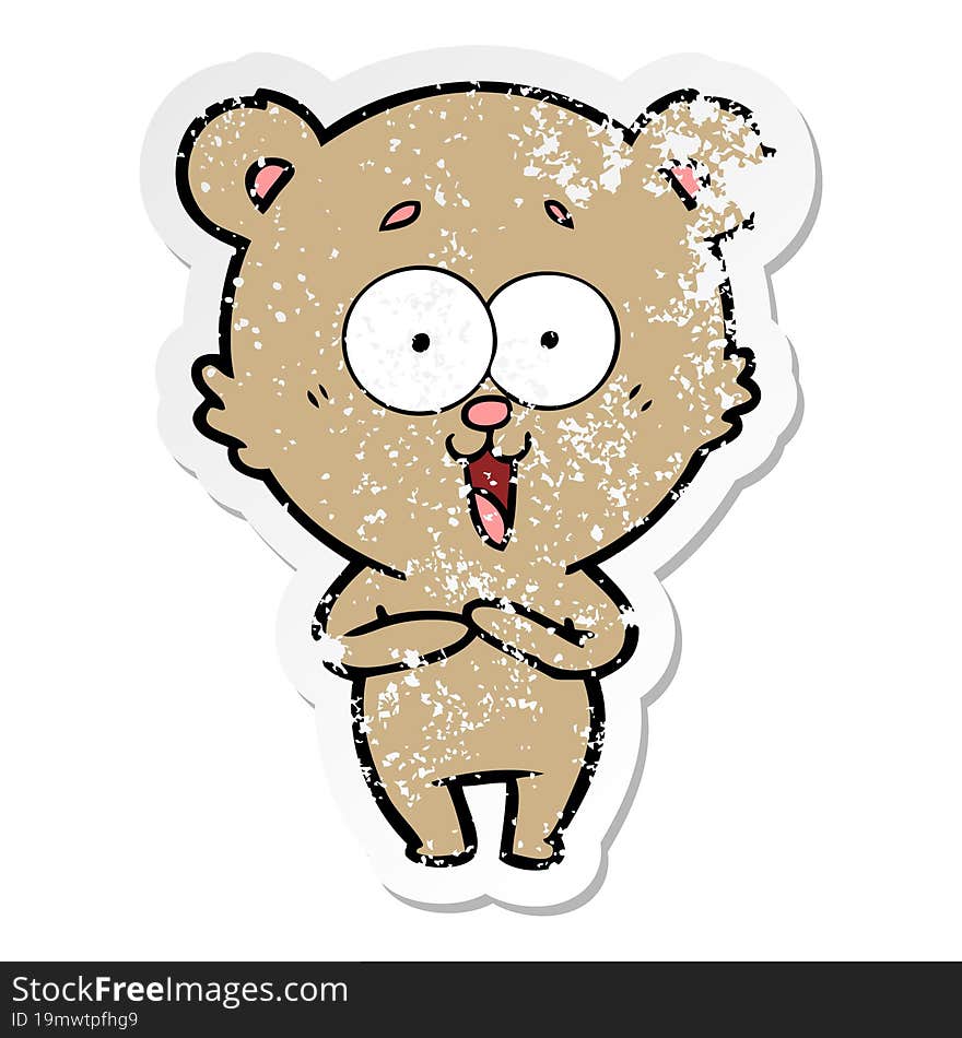 distressed sticker of a laughing teddy  bear cartoon