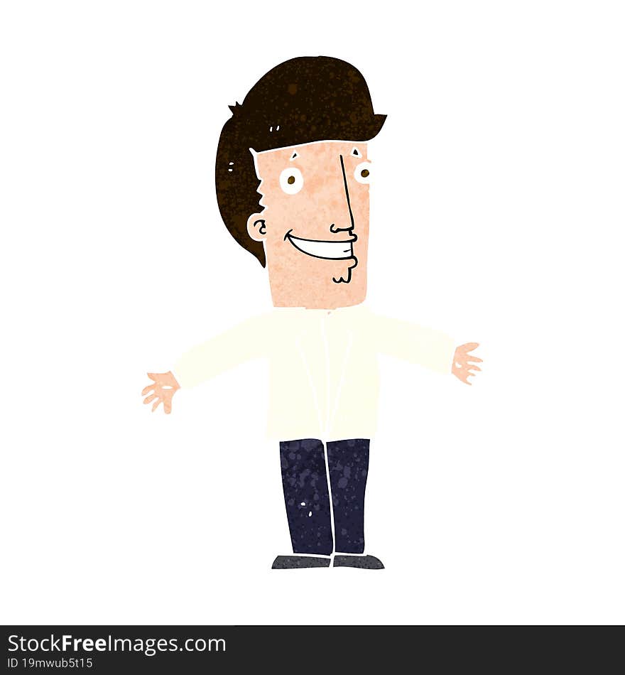 cartoon grining man with open arms