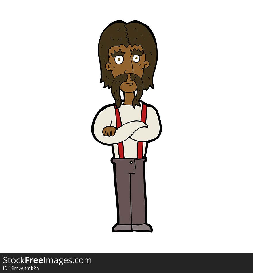 cartoon long mustache man with folded arms