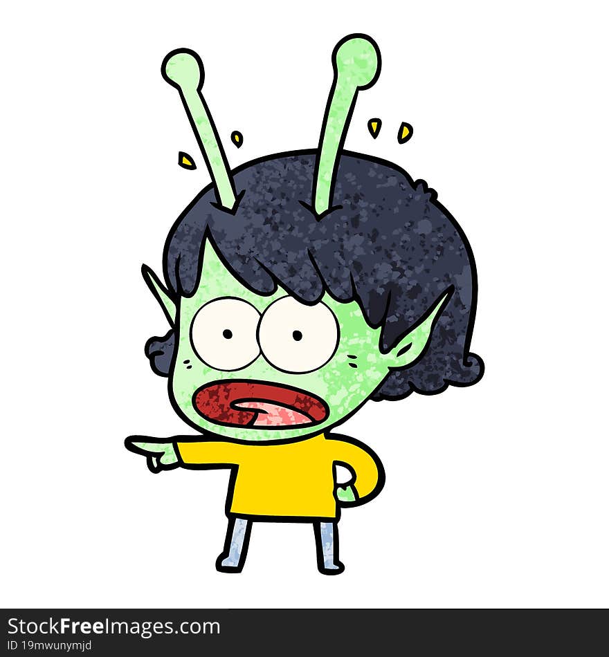 cartoon shocked alien girl. cartoon shocked alien girl