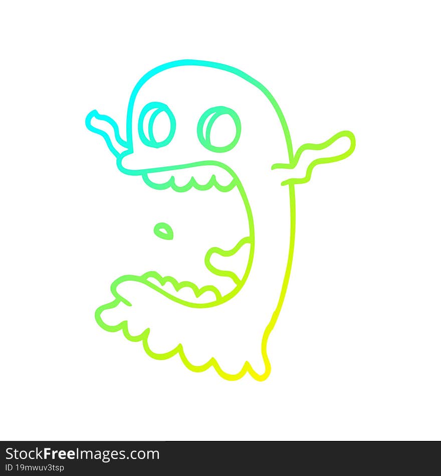 cold gradient line drawing of a cartoon spooky ghost