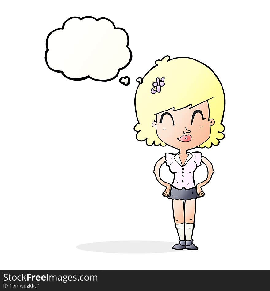 Cartoon Happy Woman With Thought Bubble