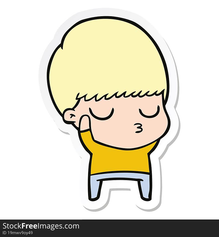 sticker of a cartoon calm boy