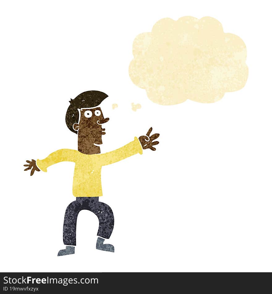 cartoon reaching man with thought bubble