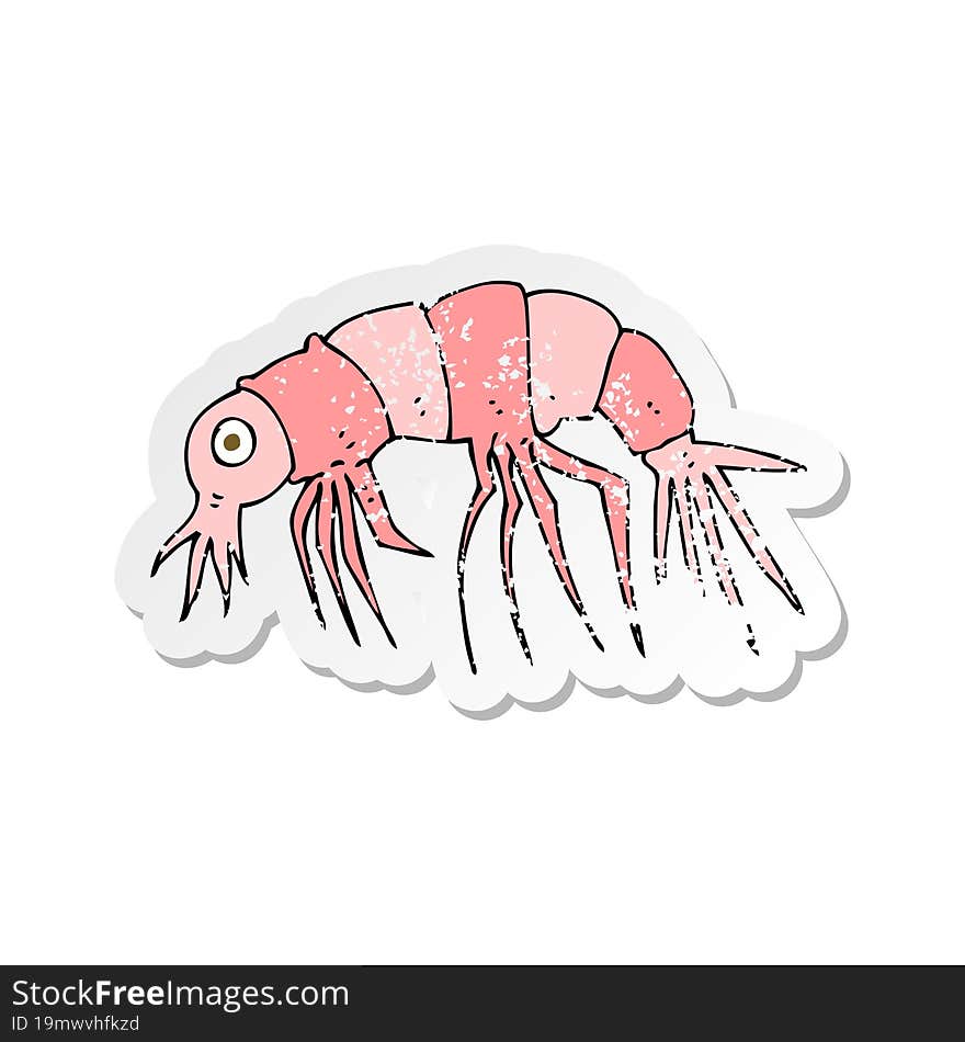 retro distressed sticker of a cartoon shrimp