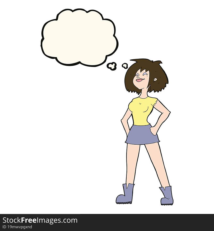 cartoon capable woman with thought bubble