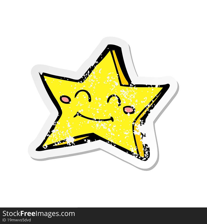 retro distressed sticker of a cartoon happy star character