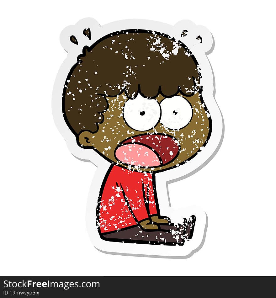 distressed sticker of a cartoon shocked man