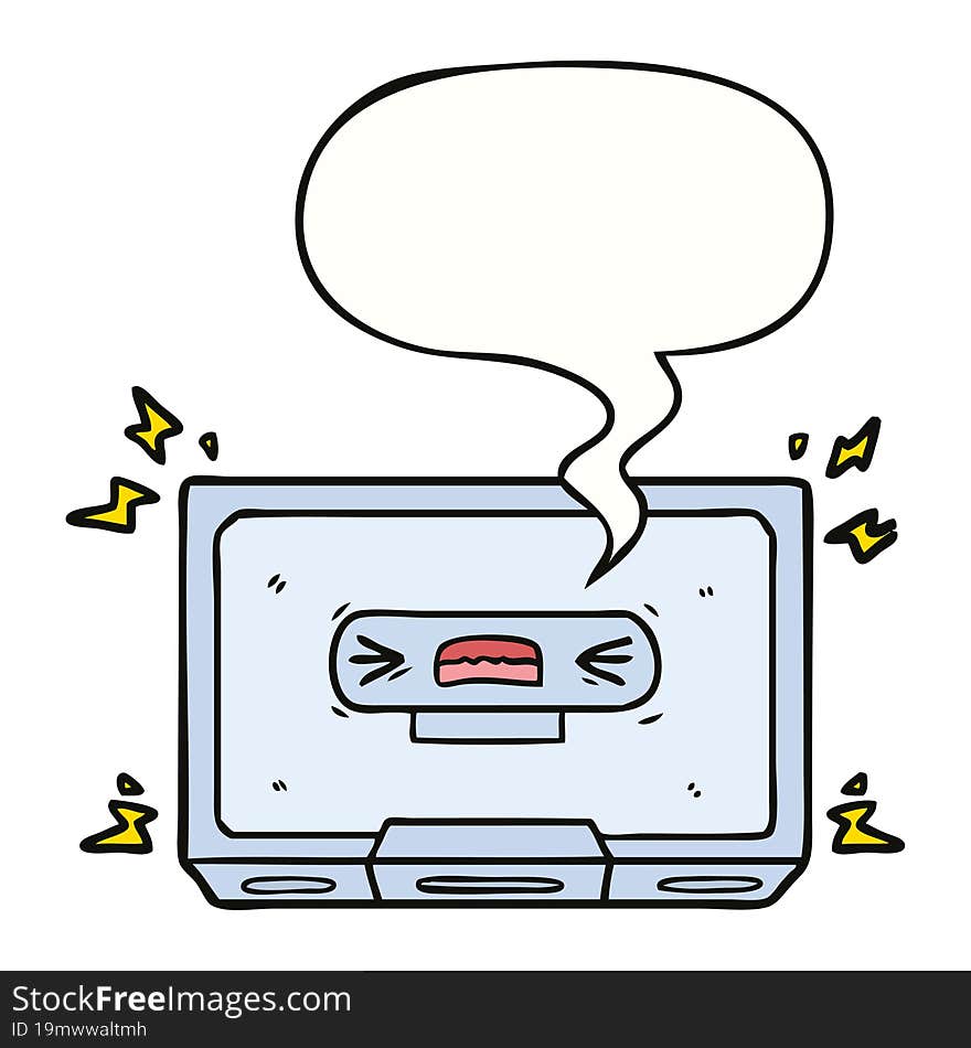 cartoon angry old cassette tape and speech bubble