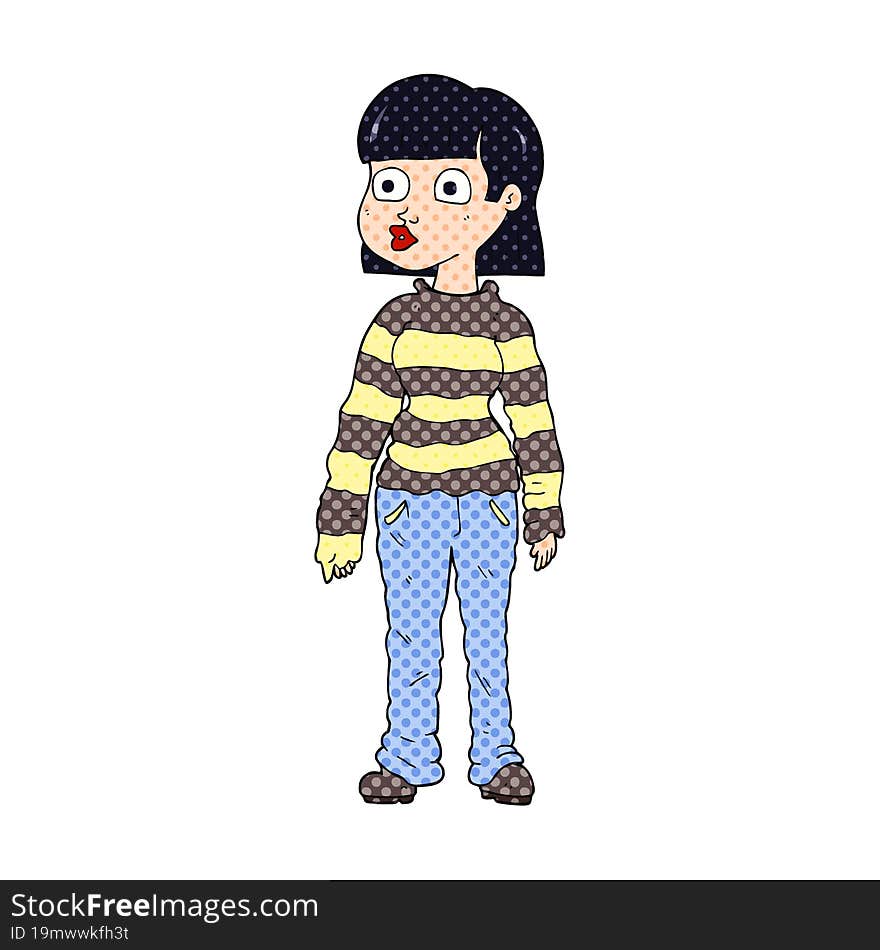 freehand drawn cartoon woman in casual clothes