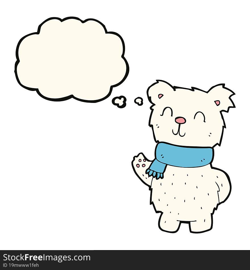 Cartoon Waving Polar Bear With Thought Bubble