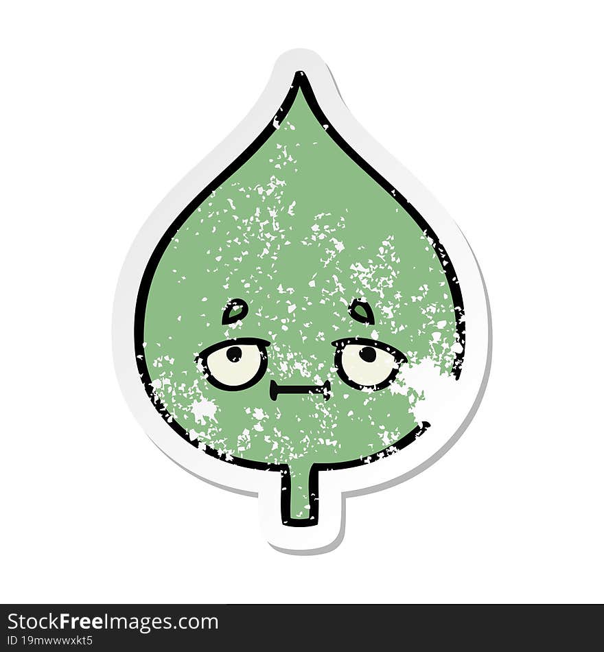 Distressed Sticker Of A Cute Cartoon Expressional Leaf