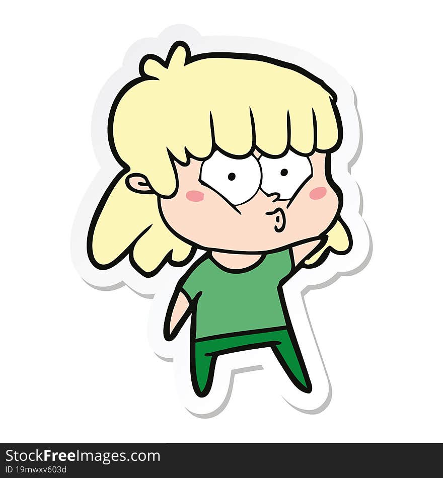 Sticker Of A Cartoon Whistling Girl