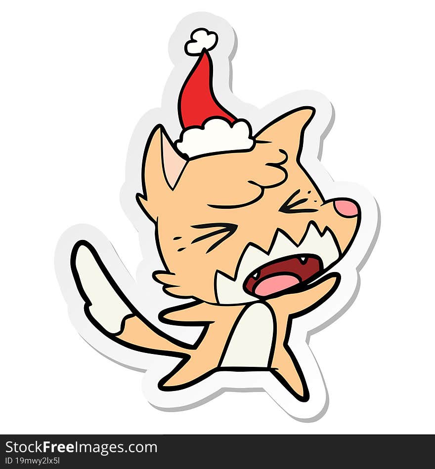 angry sticker cartoon of a fox wearing santa hat