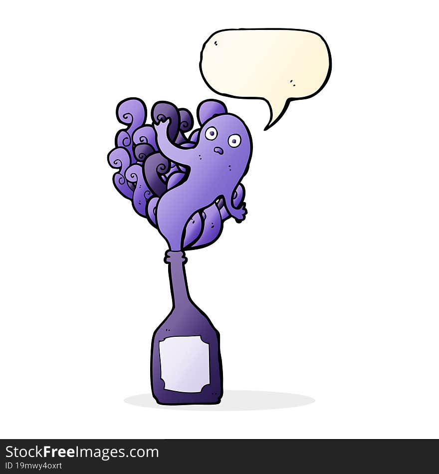 Cartoon Ghost In Bottle With Speech Bubble