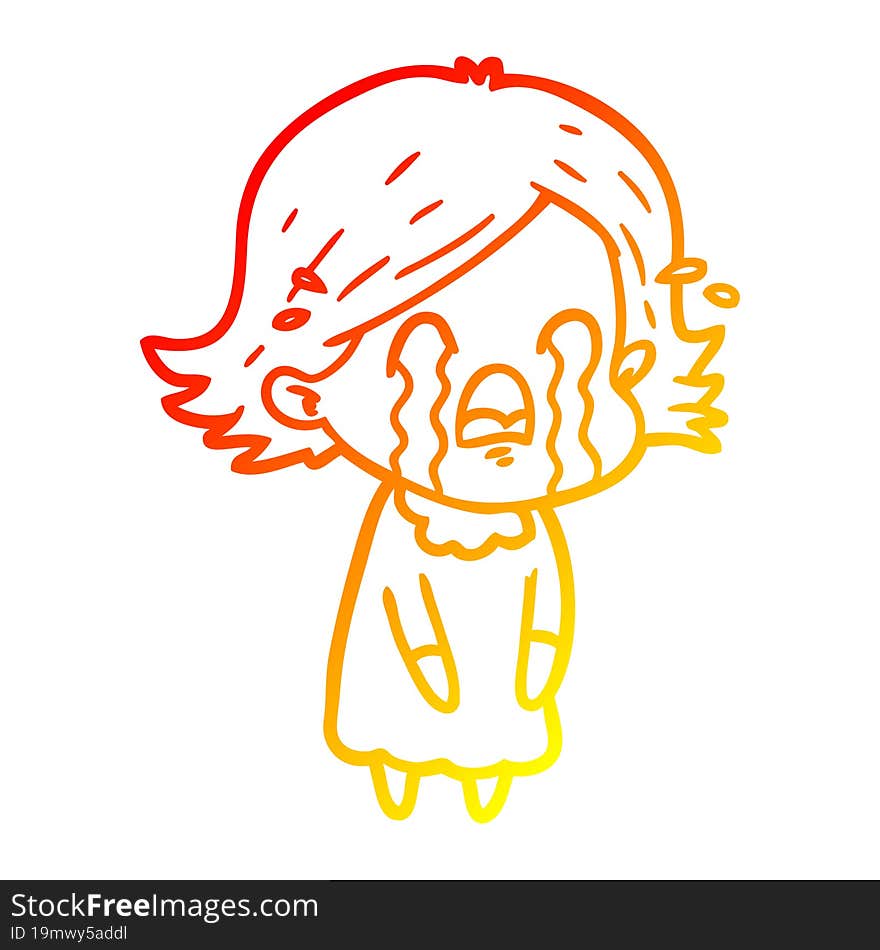 warm gradient line drawing cartoon woman crying