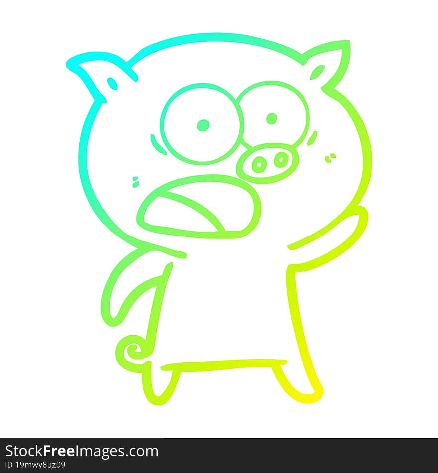 cold gradient line drawing cartoon pig shouting