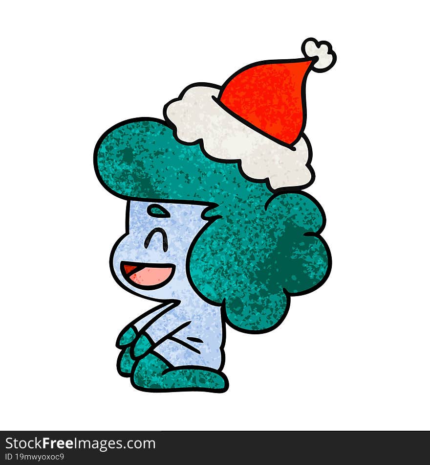 hand drawn christmas textured cartoon of kawaii ghost