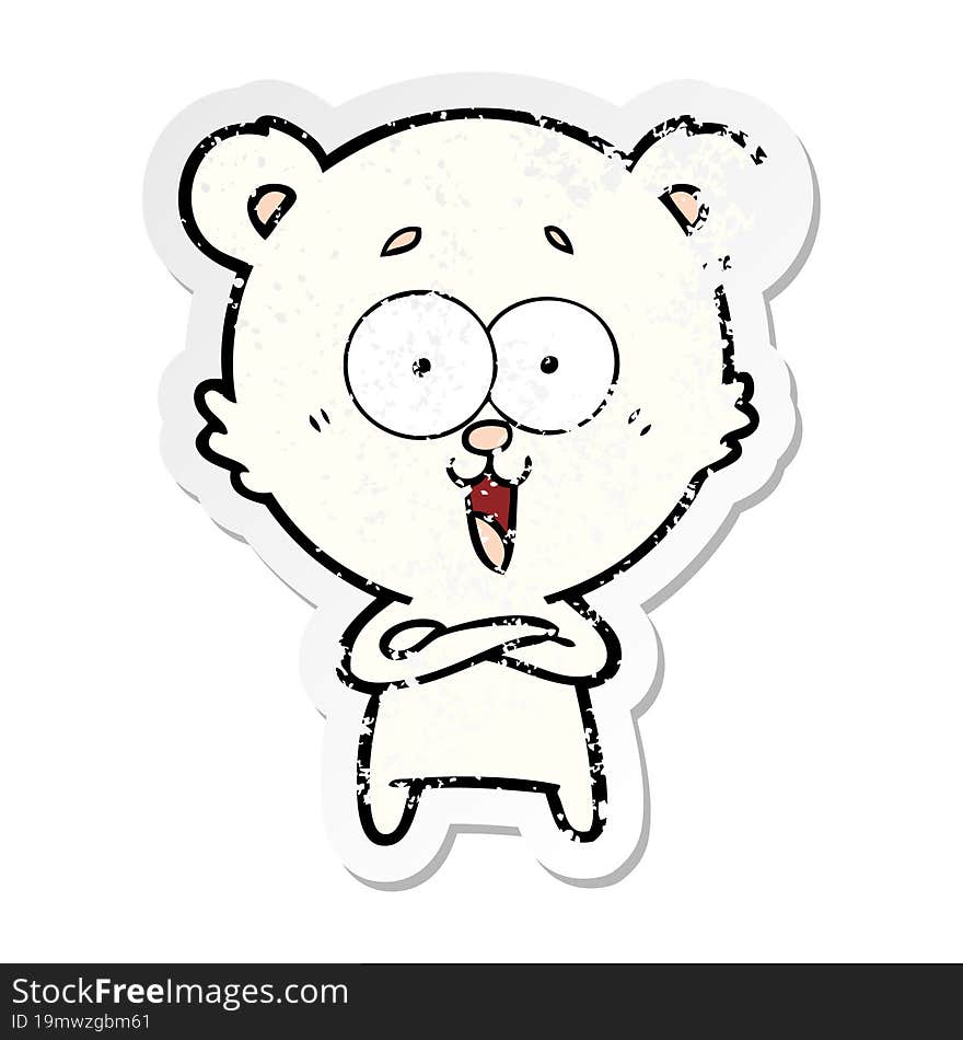 distressed sticker of a laughing teddy  bear cartoon