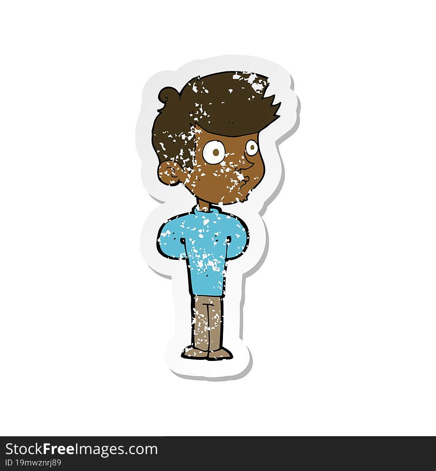 Retro Distressed Sticker Of A Cartoon Boy Staring