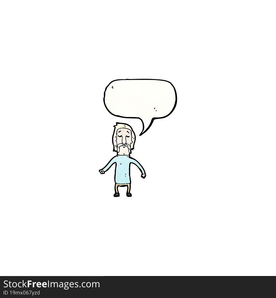 cartoon mustache man with speech bubble