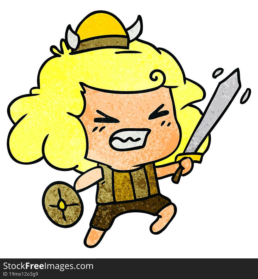 textured cartoon of kawaii viking child